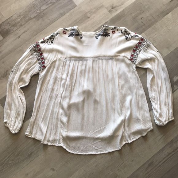Free People Sm Rock It Tonight Floral Embroidered Lng Sleeve Boho Hippie Peasant - Picture 9 of 12